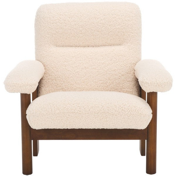 Attwell Accent Chair, ACH5207 | Safavieh - Cream Faux Shearling / Brown