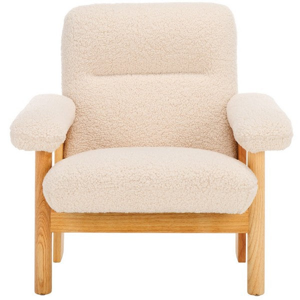 Attwell Accent Chair, ACH5207 | Safavieh - Cream Faux Shearling / Natural