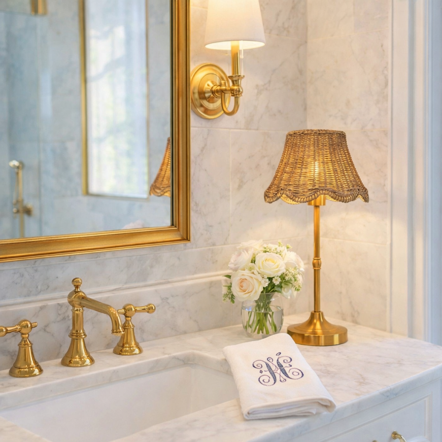 Antique Gold Rechargeable Lamp with Wicker Shade