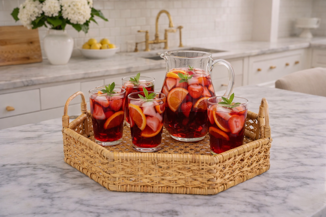 Hexagon Woven Cane Serving Tray