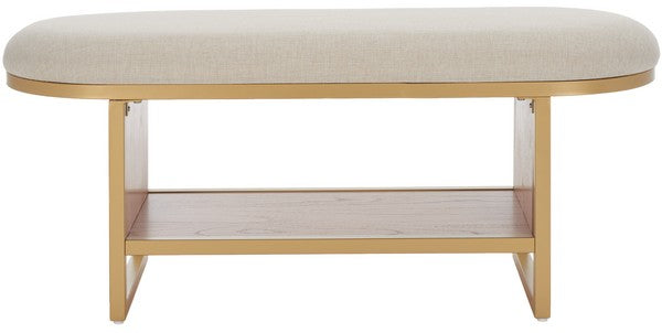 Iona Open Shelf Bench W/Cushion, BCH5002 | Safavieh - Cream / Walnut