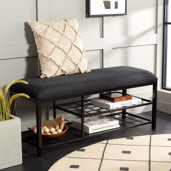 Milligan Open Shelf Bench W/ Cushion, BCH5003 | Safavieh - Black / Black