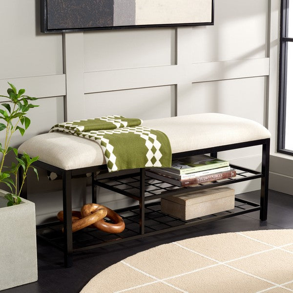 Milligan Open Shelf Bench W/ Cushion, BCH5003 | Safavieh - Cream / Black