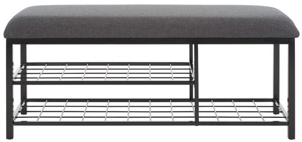 Milligan Open Shelf Bench W/ Cushion, BCH5003 | Safavieh - Dark Grey / Black