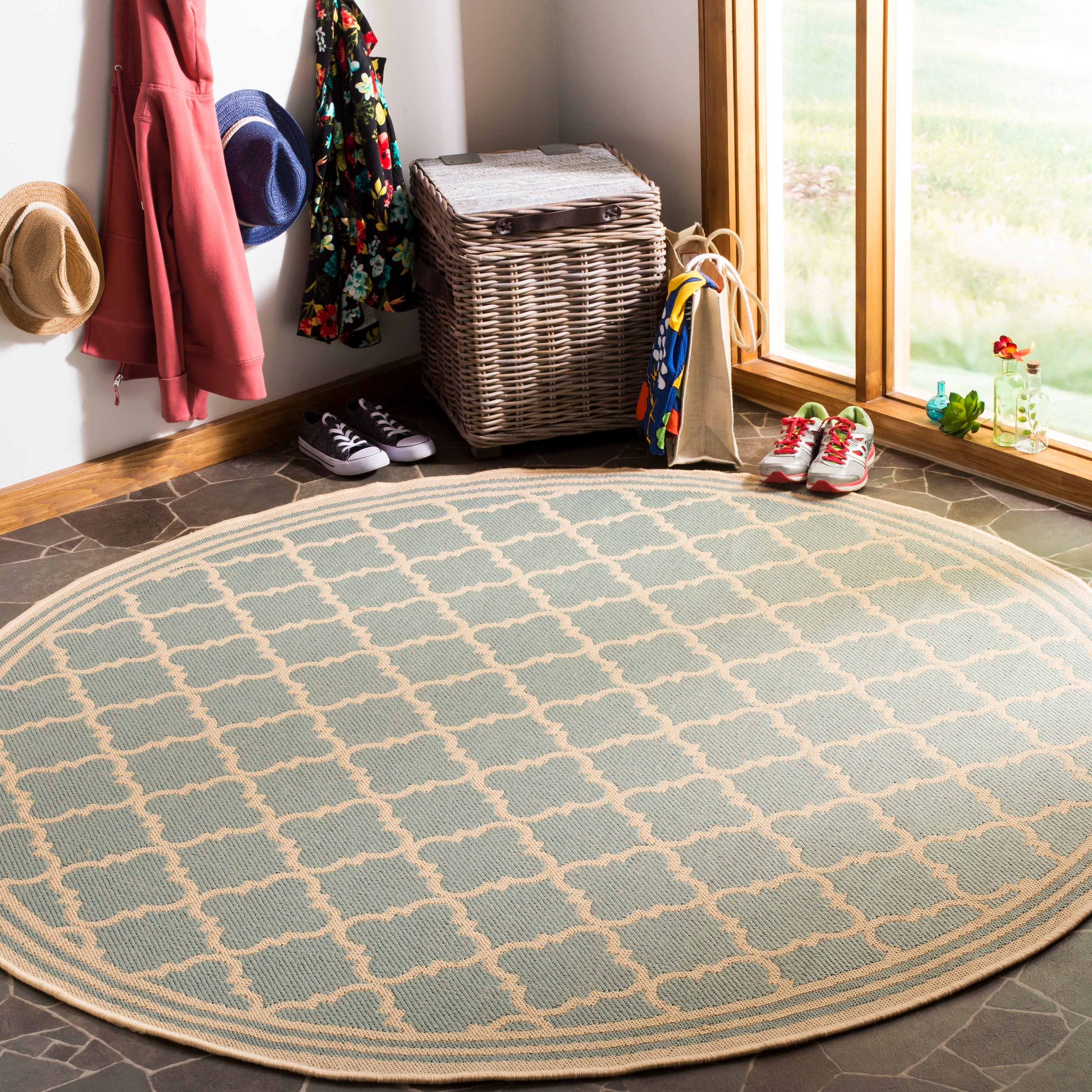 Beach House Rug | Safavieh - BHS121K - Aqua / Cream