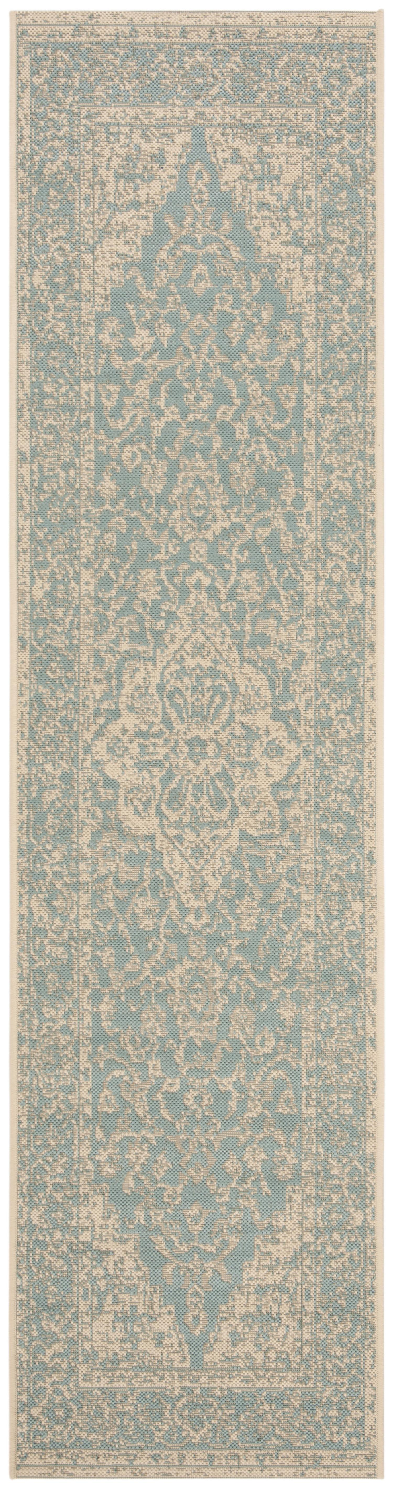 Beach House Rug | Safavieh - BHS137K - Aqua / Cream