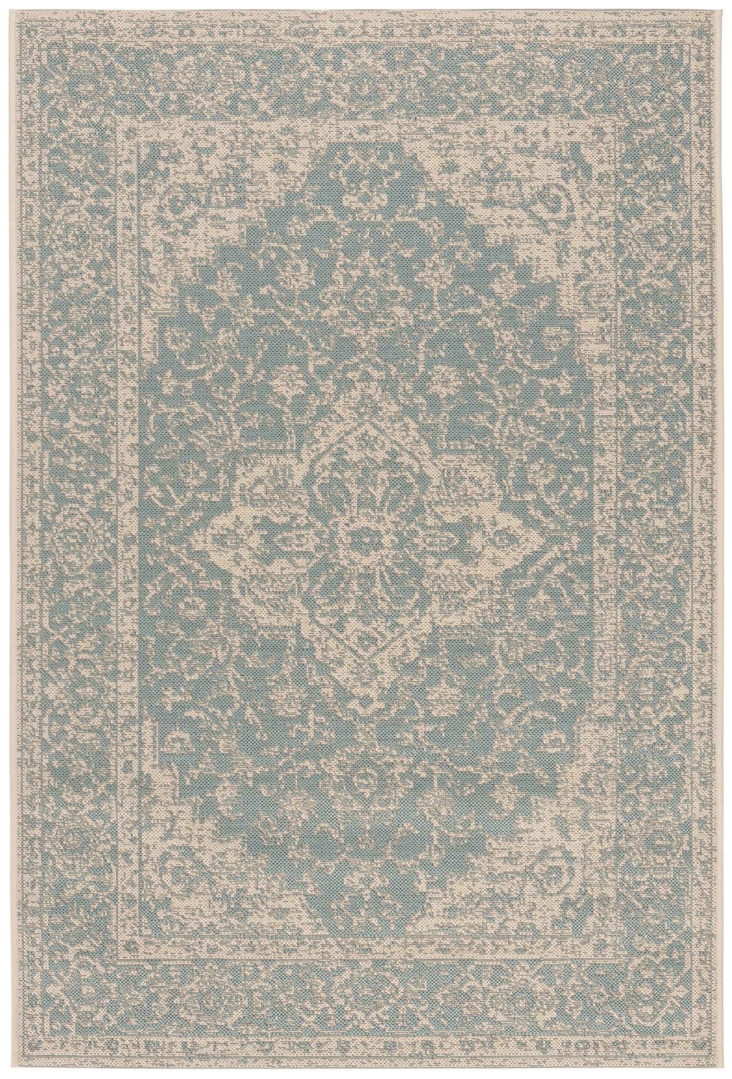 Beach House Rug | Safavieh - BHS137K - Aqua / Cream