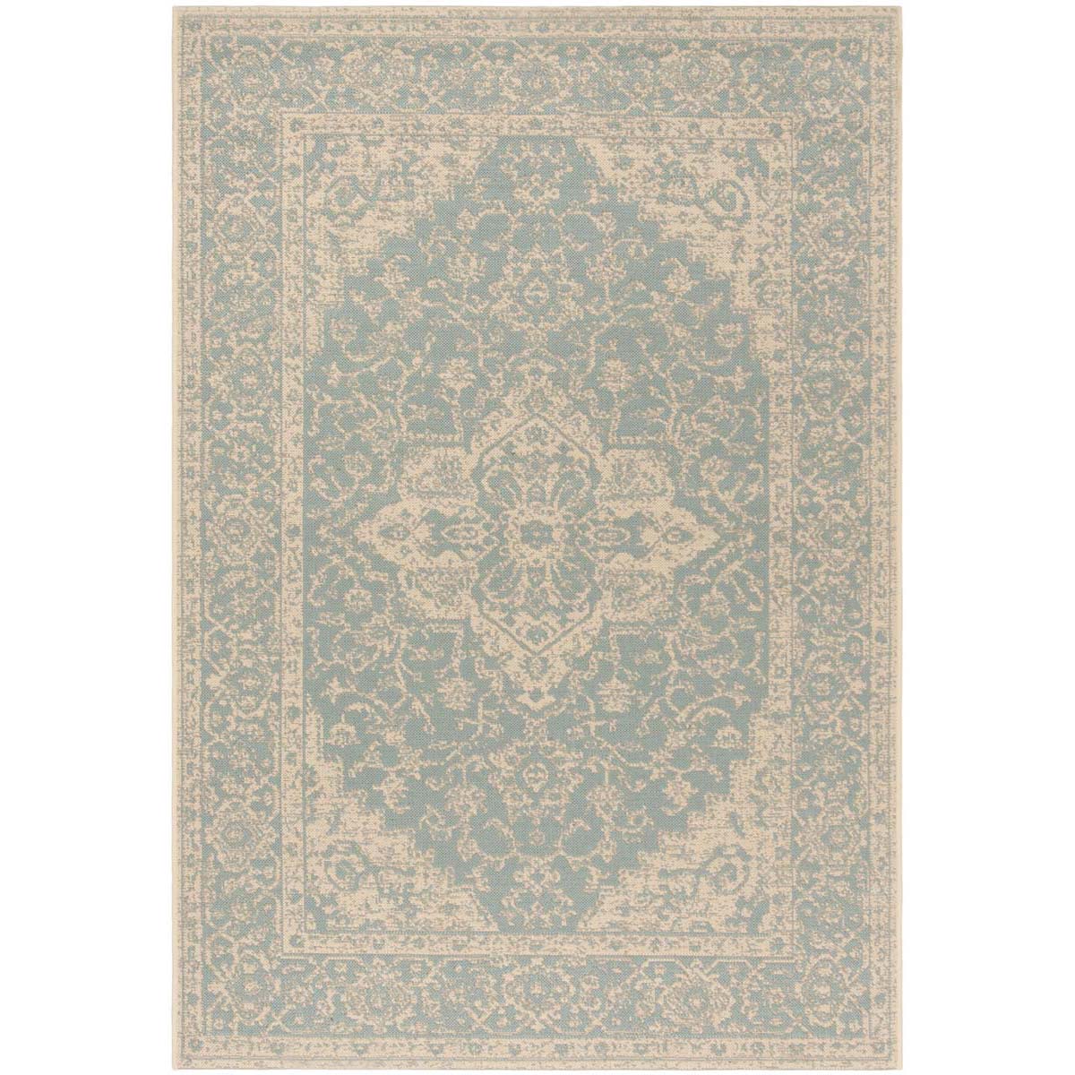 Beach House Rug | Safavieh - BHS137K - Aqua / Cream