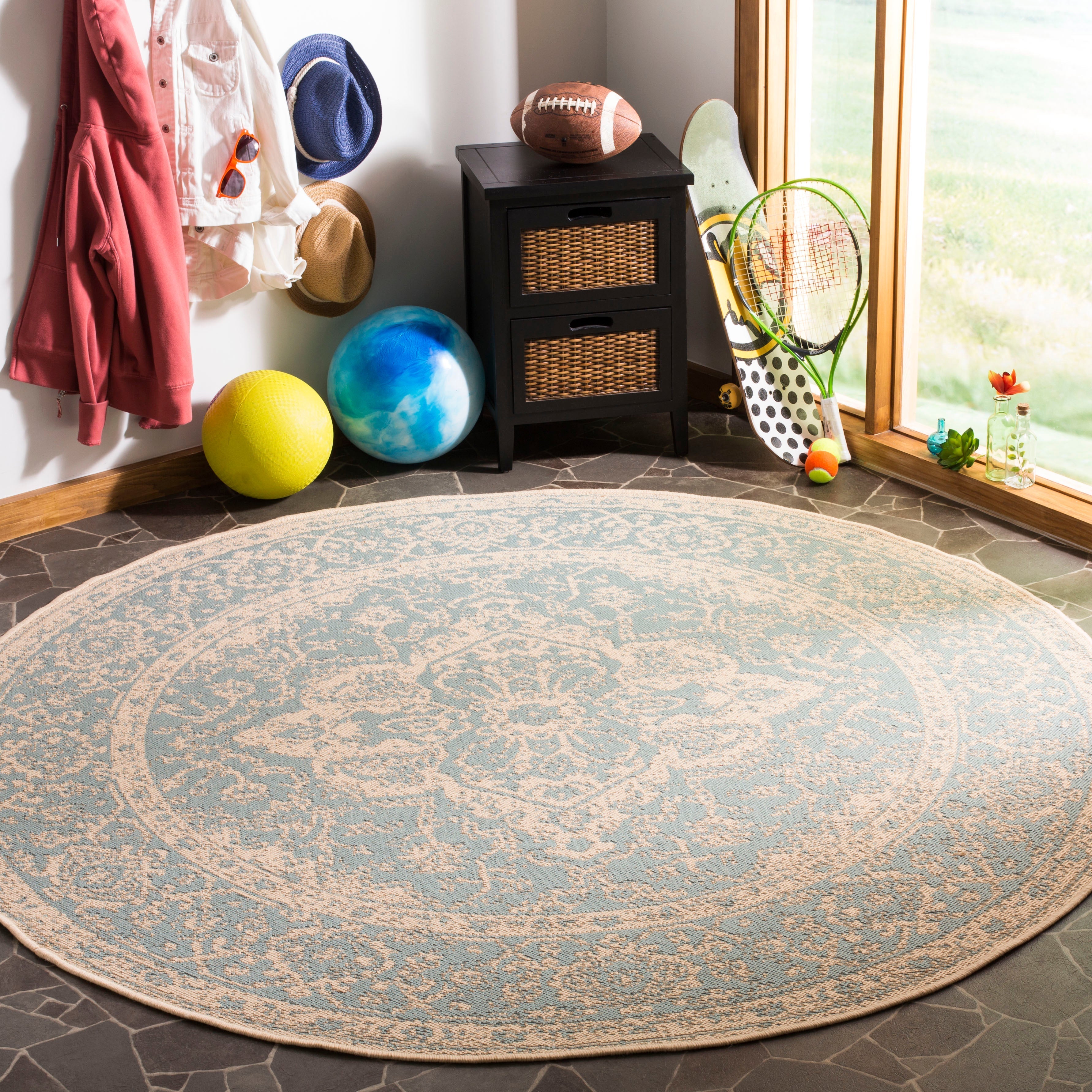 Beach House Rug | Safavieh - BHS137K - Aqua / Cream