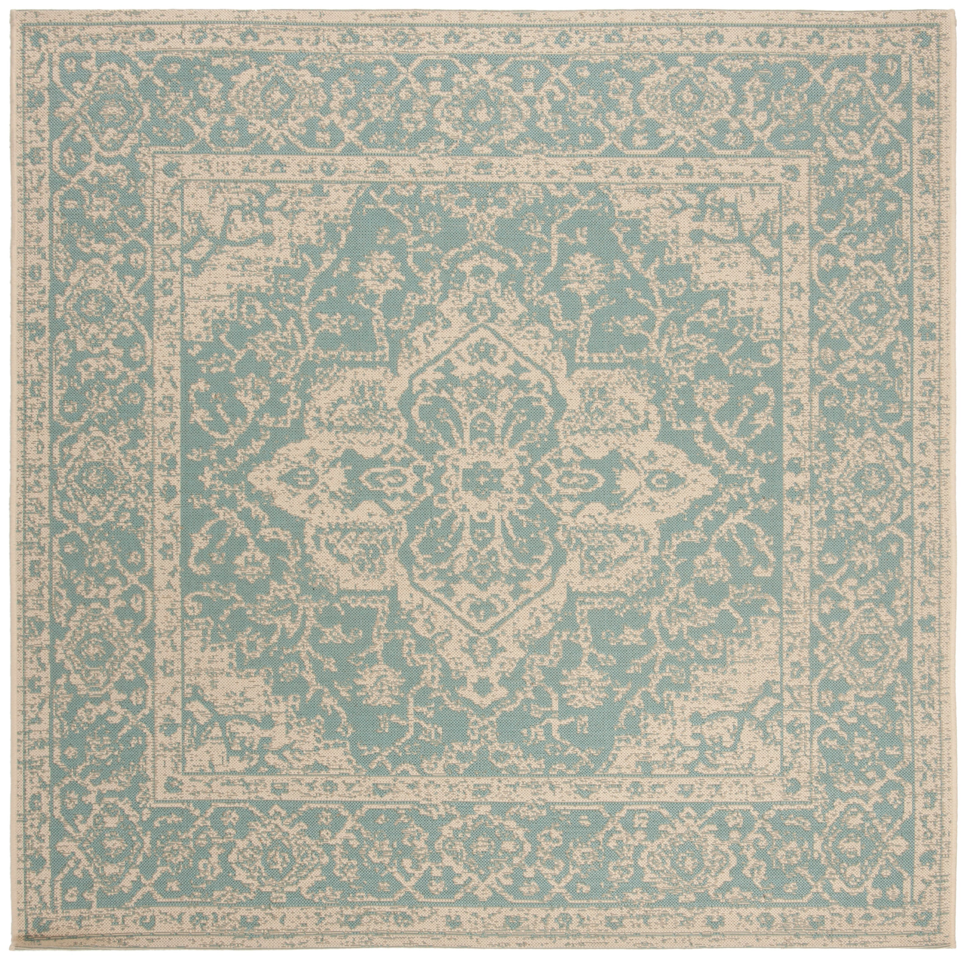 Beach House Rug | Safavieh - BHS137K - Aqua / Cream