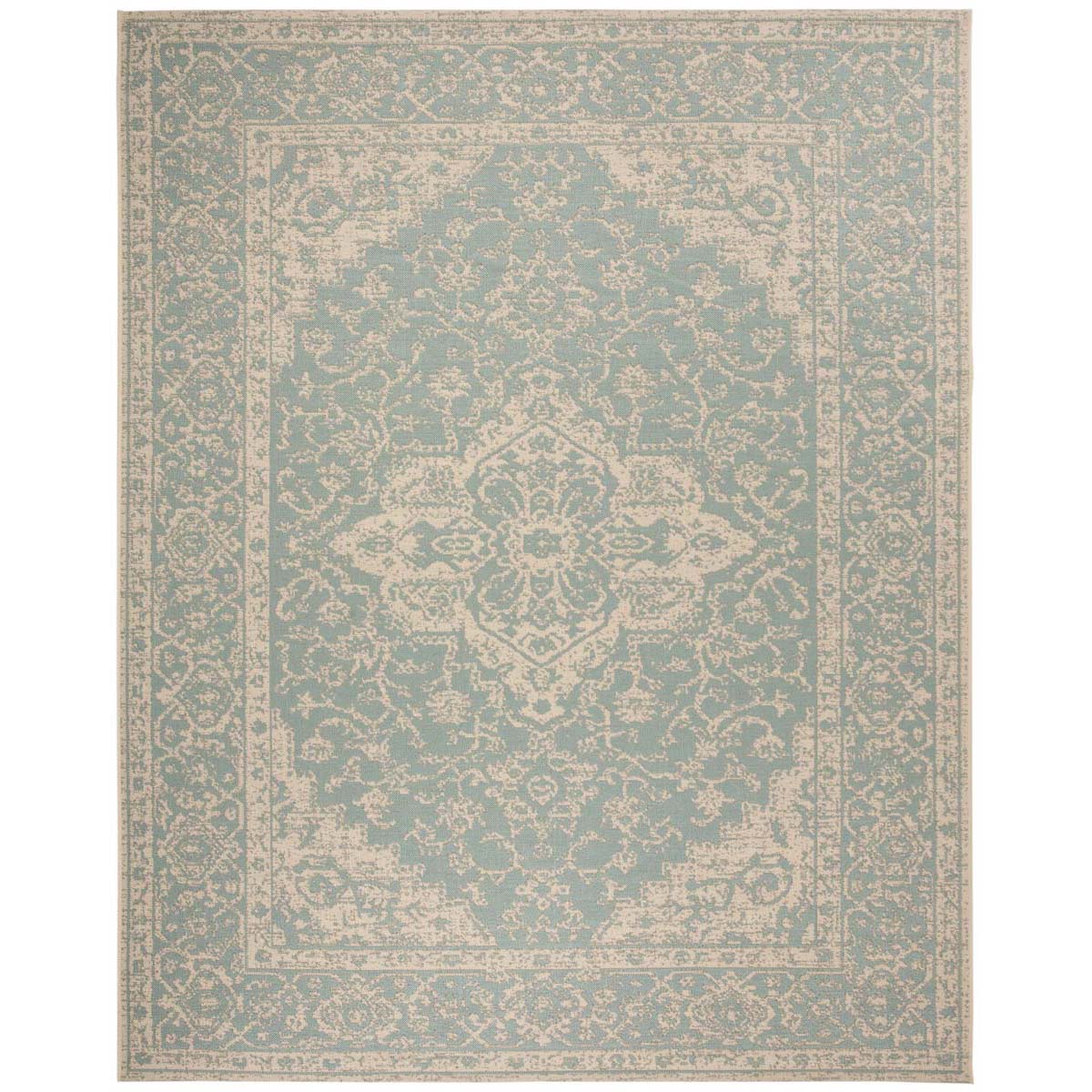 Beach House Rug | Safavieh - BHS137K - Aqua / Cream