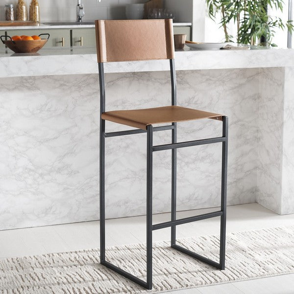 Layne Barstool, BST3021 | Safavieh - Cognac / Black