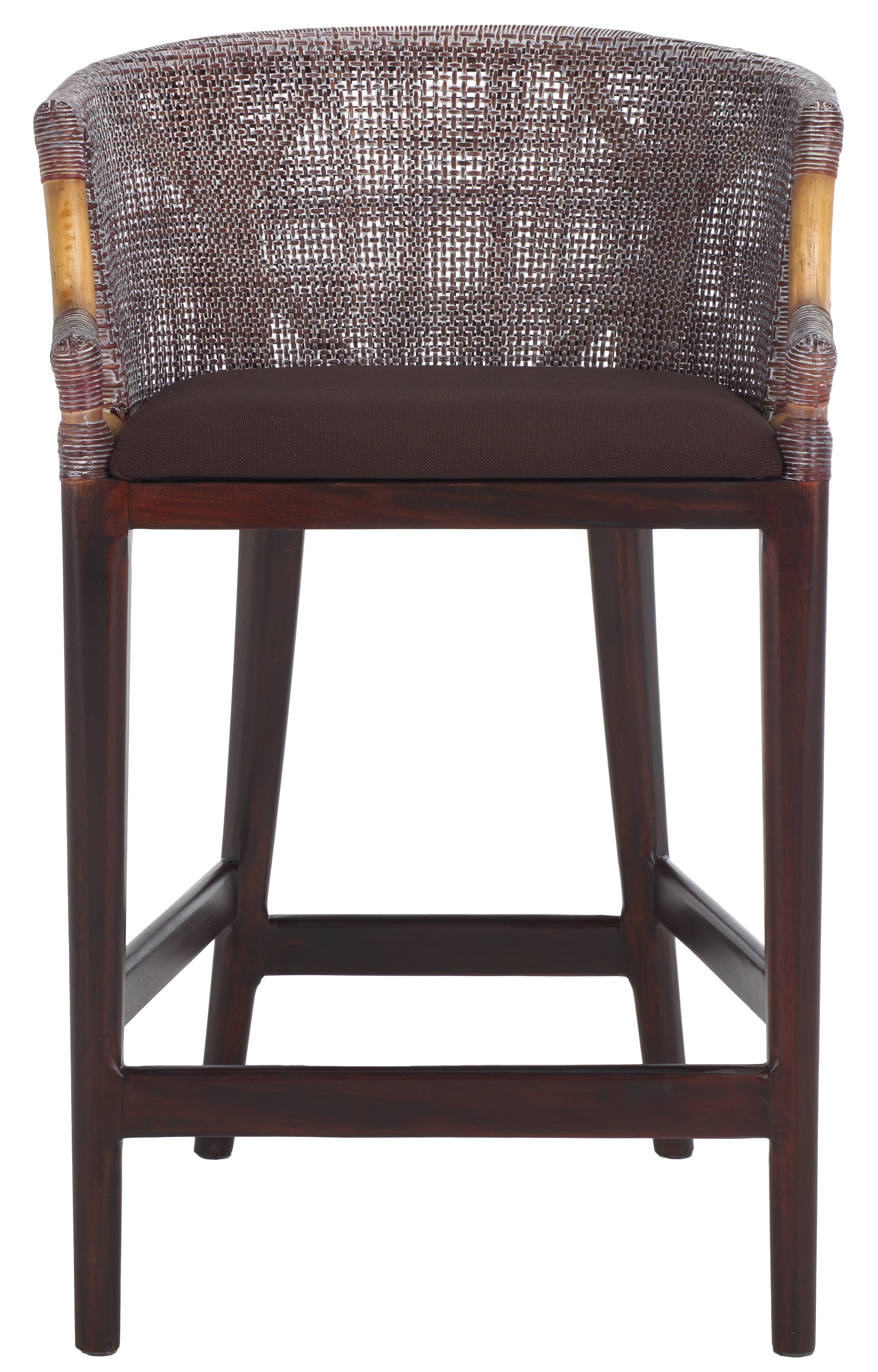 Brando Counter Stool | Safavieh - BST4000 - Brown White Wash Weave / Brown / Dark Brown Cushion