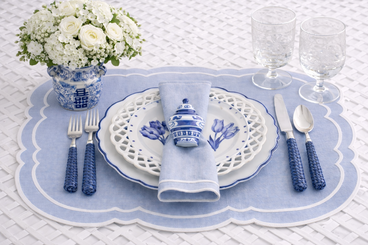 Navy BASKETWEAVE FIVE PIECE FLATWARE SET