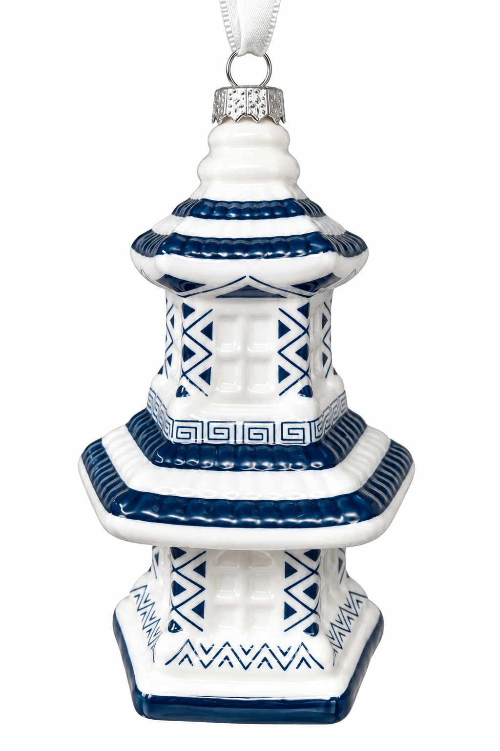Blue & White Stripe Pagoda Ornament