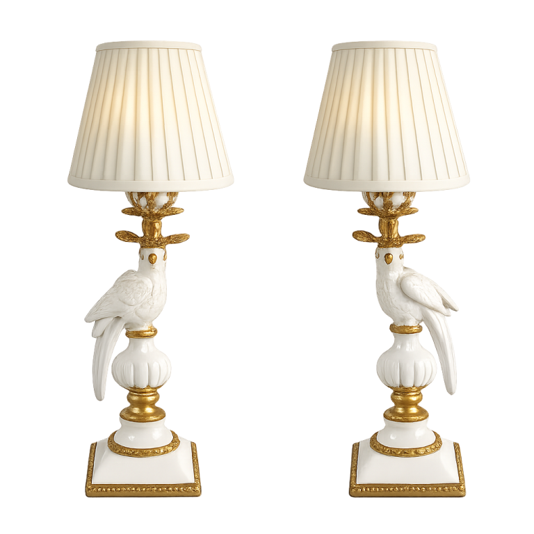 White & Gold Porcelain Bird Ormolu Rechargeable Lamp