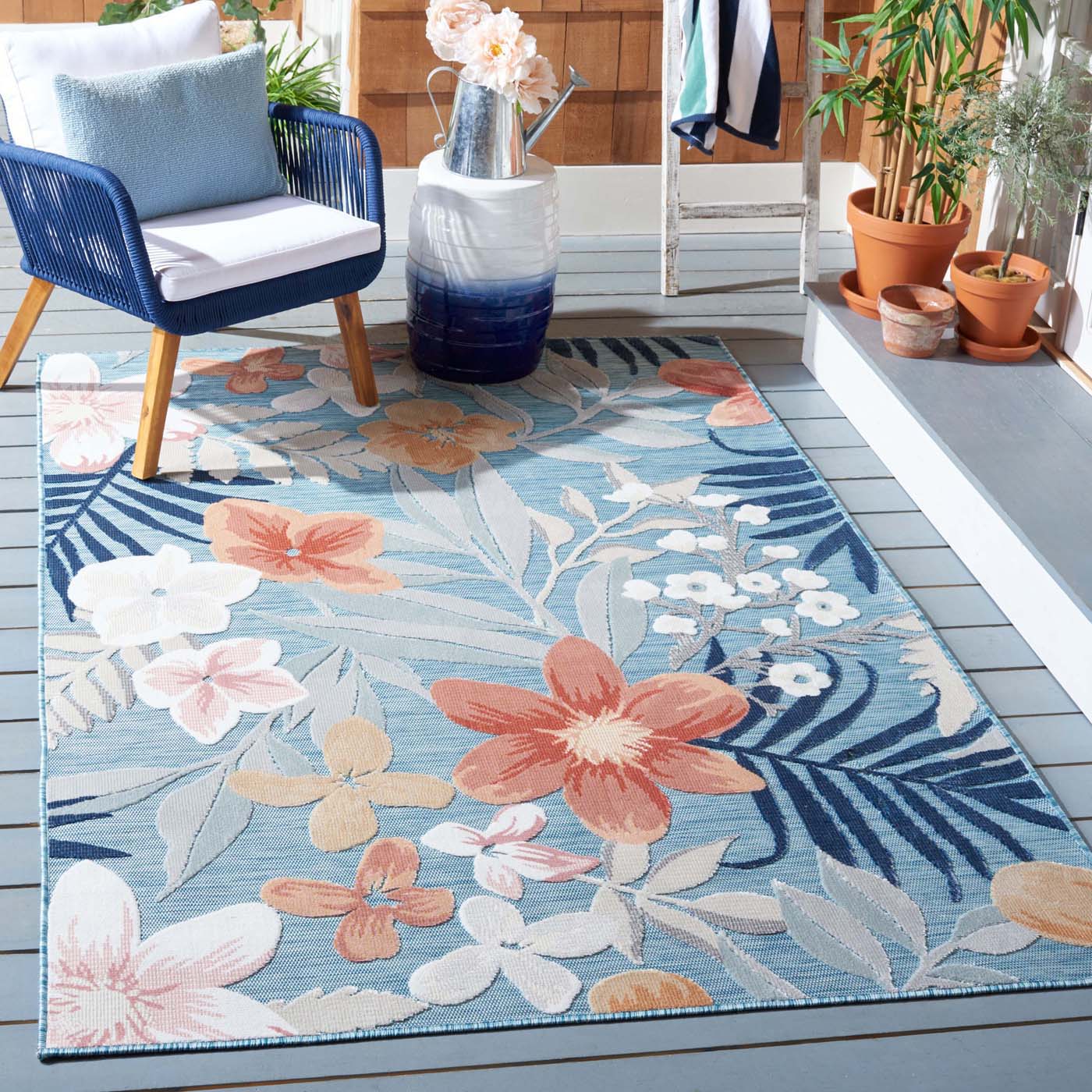 Safavieh Cabana 454 Rug, CBN454 - AQUA / RUST