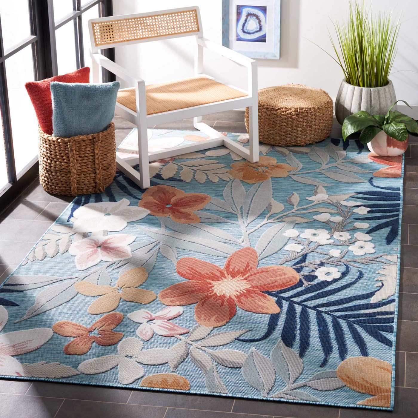 Safavieh Cabana 454 Rug, CBN454 - AQUA / RUST