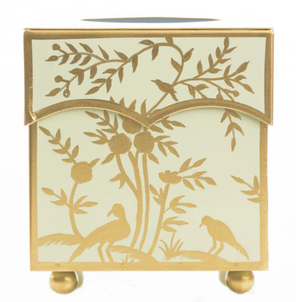 Pale Green & Gold Chinoiserie Wastepaper Basket & Tissue (3 Options)