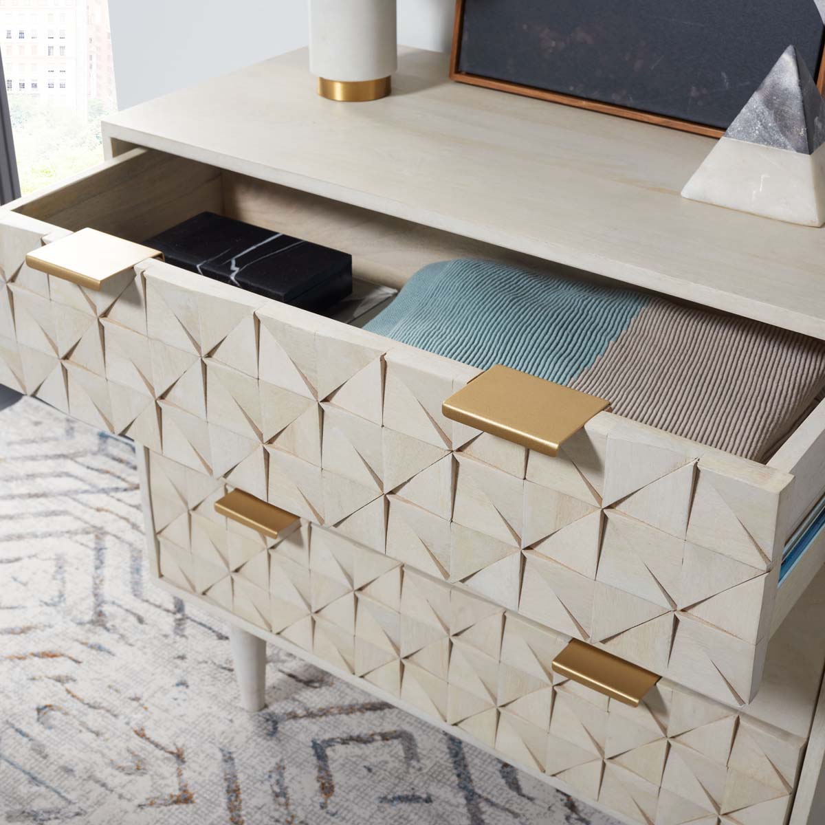 Zinnia 3 Drawer Chest | Safavieh - White Washed / Brass