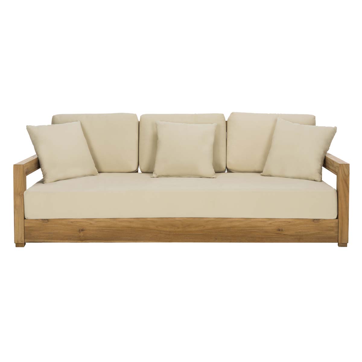 Montford 3-Seat Sofa | Safavieh Couture - Natural Teak / Beige