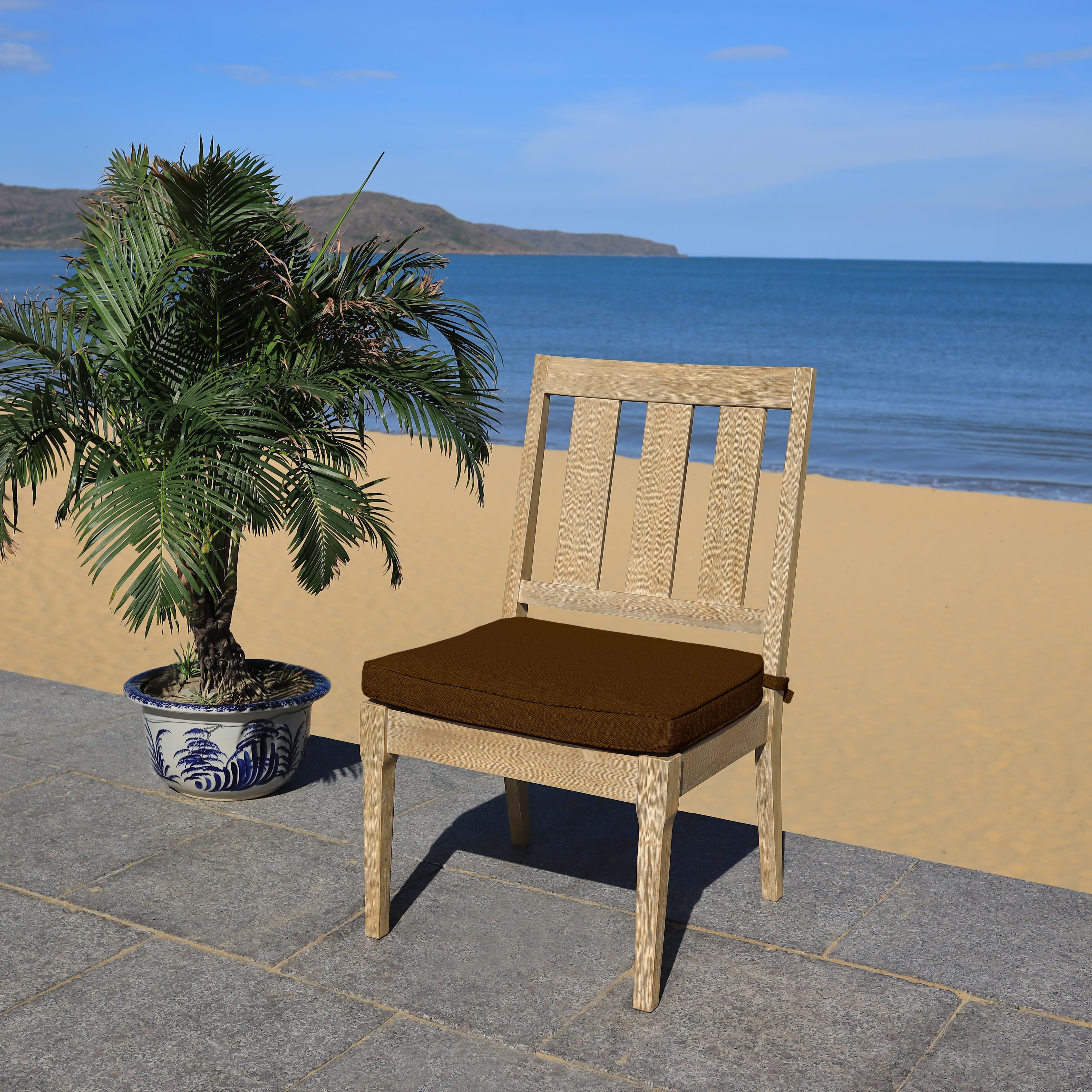 Safavieh Couture Dominica Wooden Outdoor Dining Chair - Natural / Dark Brown