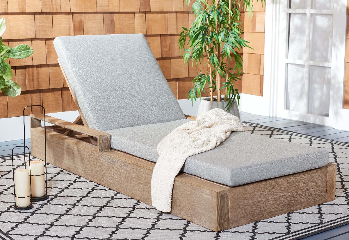Safavieh Couture Lanai Wood Chaise Lounge Chair, CPT1039 - Brown / Light Grey