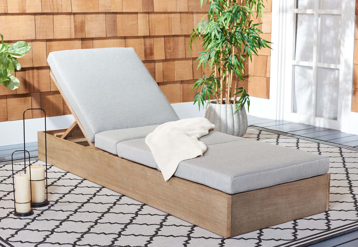 Safavieh Vincent Wood Chaise Lounge Chair , CPT1043 - Dark Brown / Beige