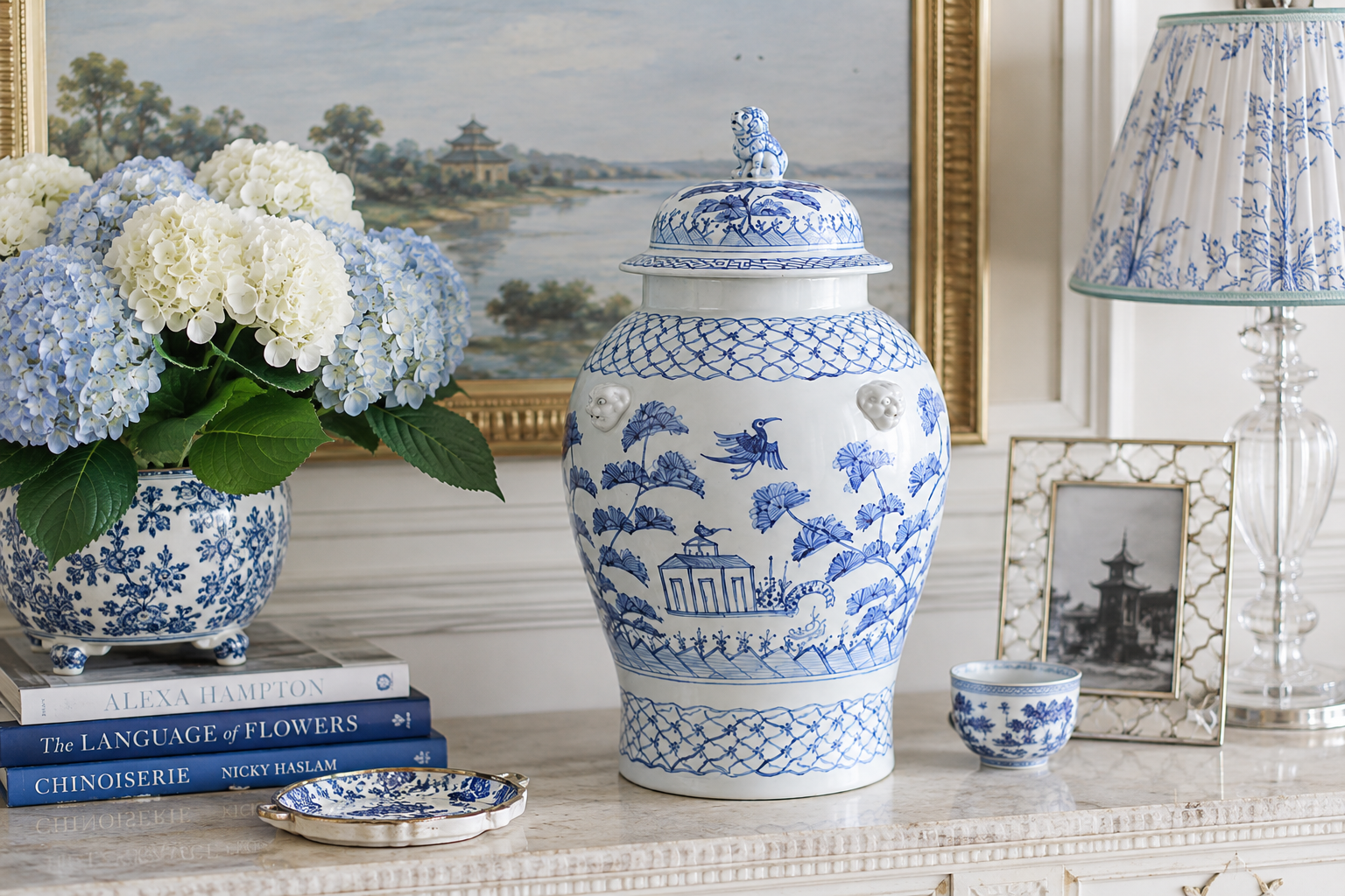 Soft Blue Village Scene Jar