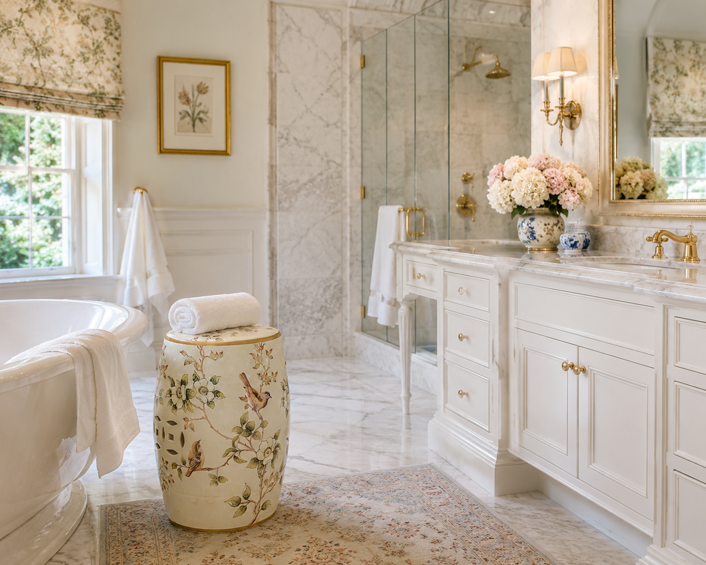 Ivory and Gold Chinoiserie Garden Seat