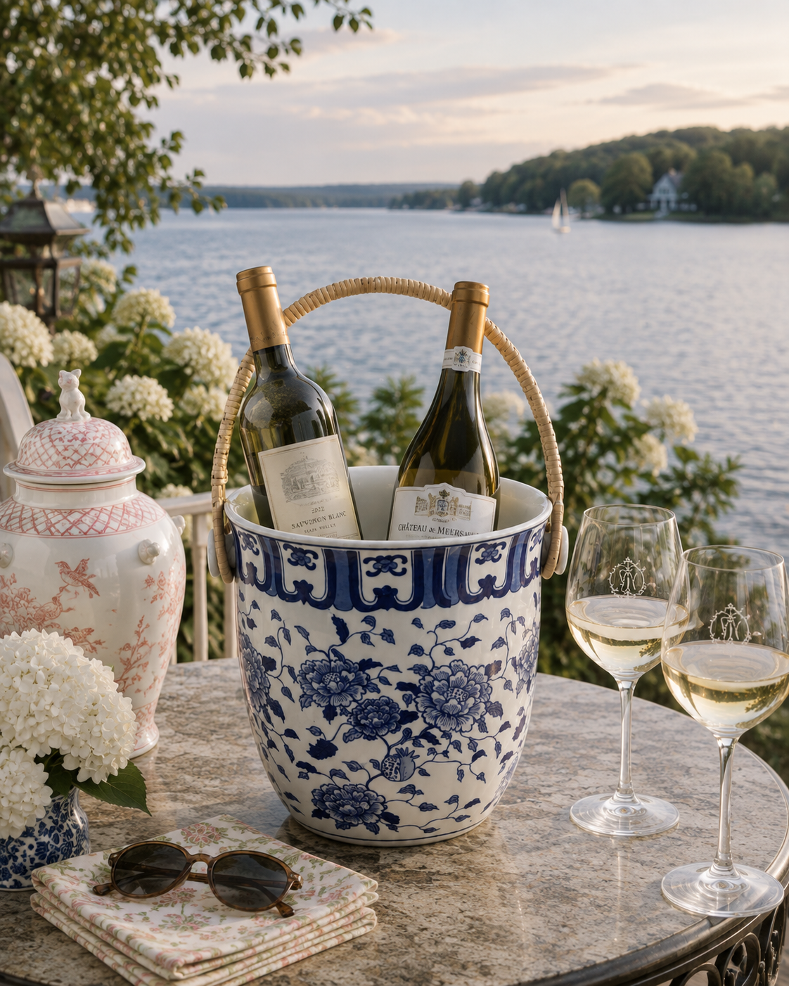 Blue & White Peony Blossom Ice Bucket
