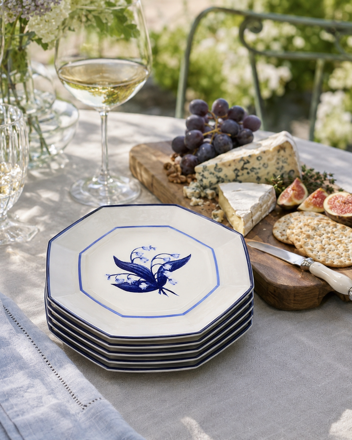 LILY OF THE VALLEY BLUE AND WHITE SALAD PLATE