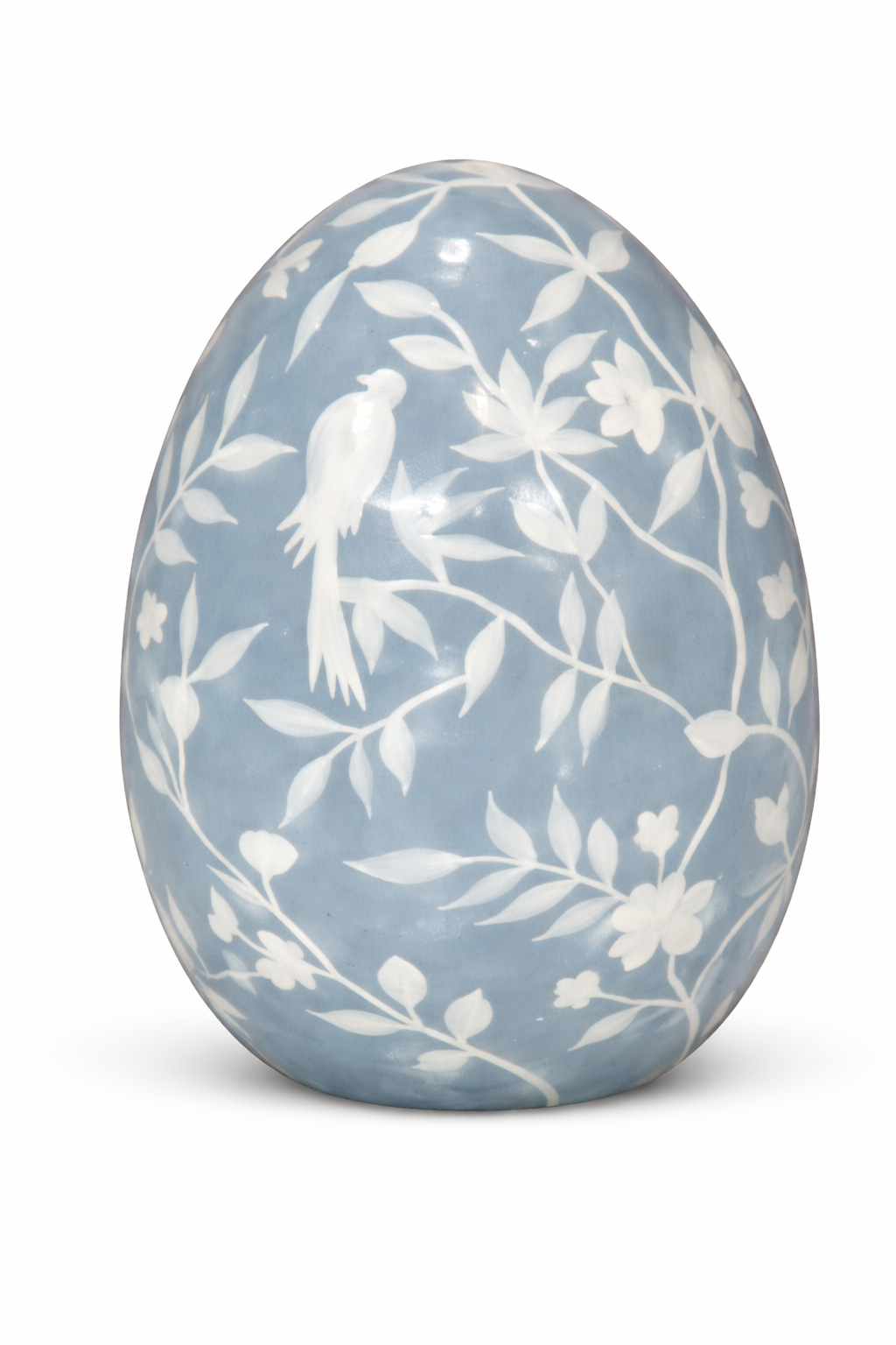 Slate Blue & White Bird & Vine Egg