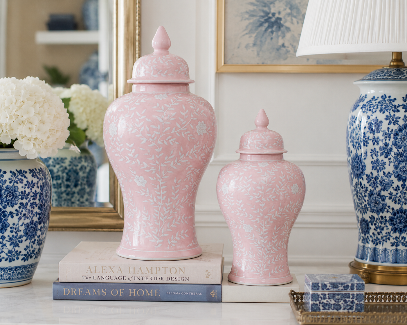 Pink & White Chinoiserie Jar (2 Sizes)