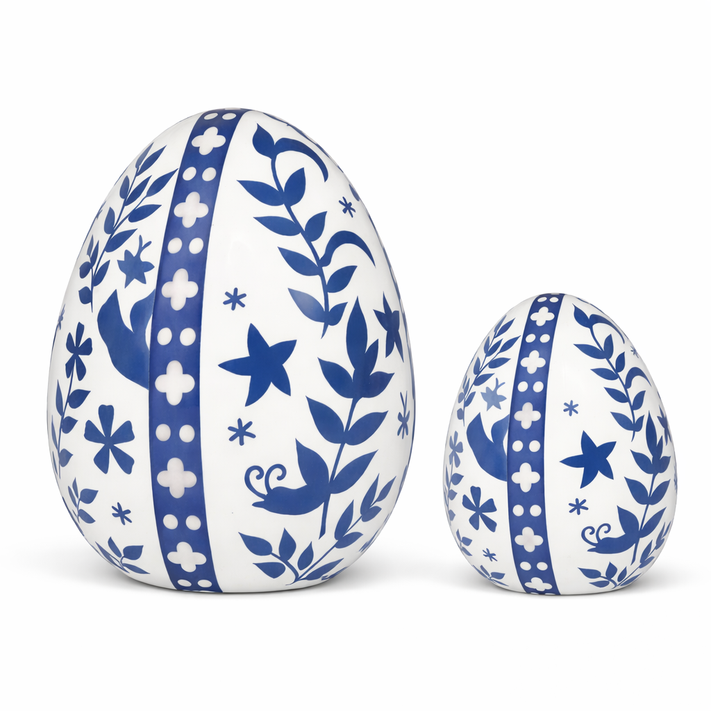Navy & White Trellis Leaf Egg