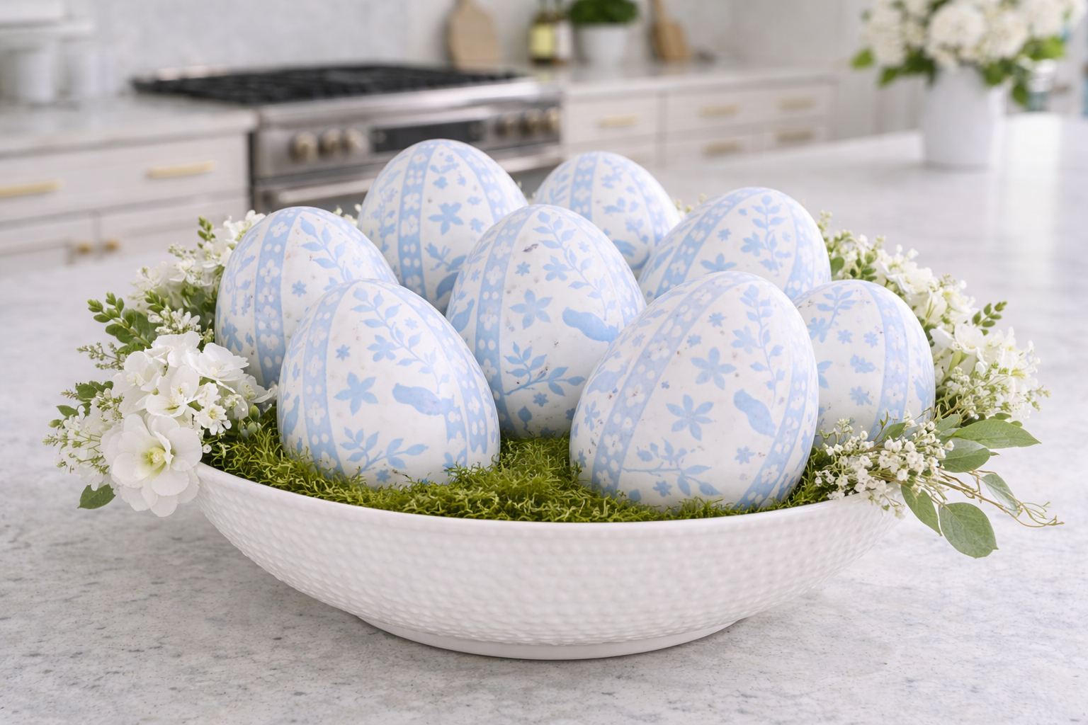 Soft Blue & White Trellis Leaf Egg