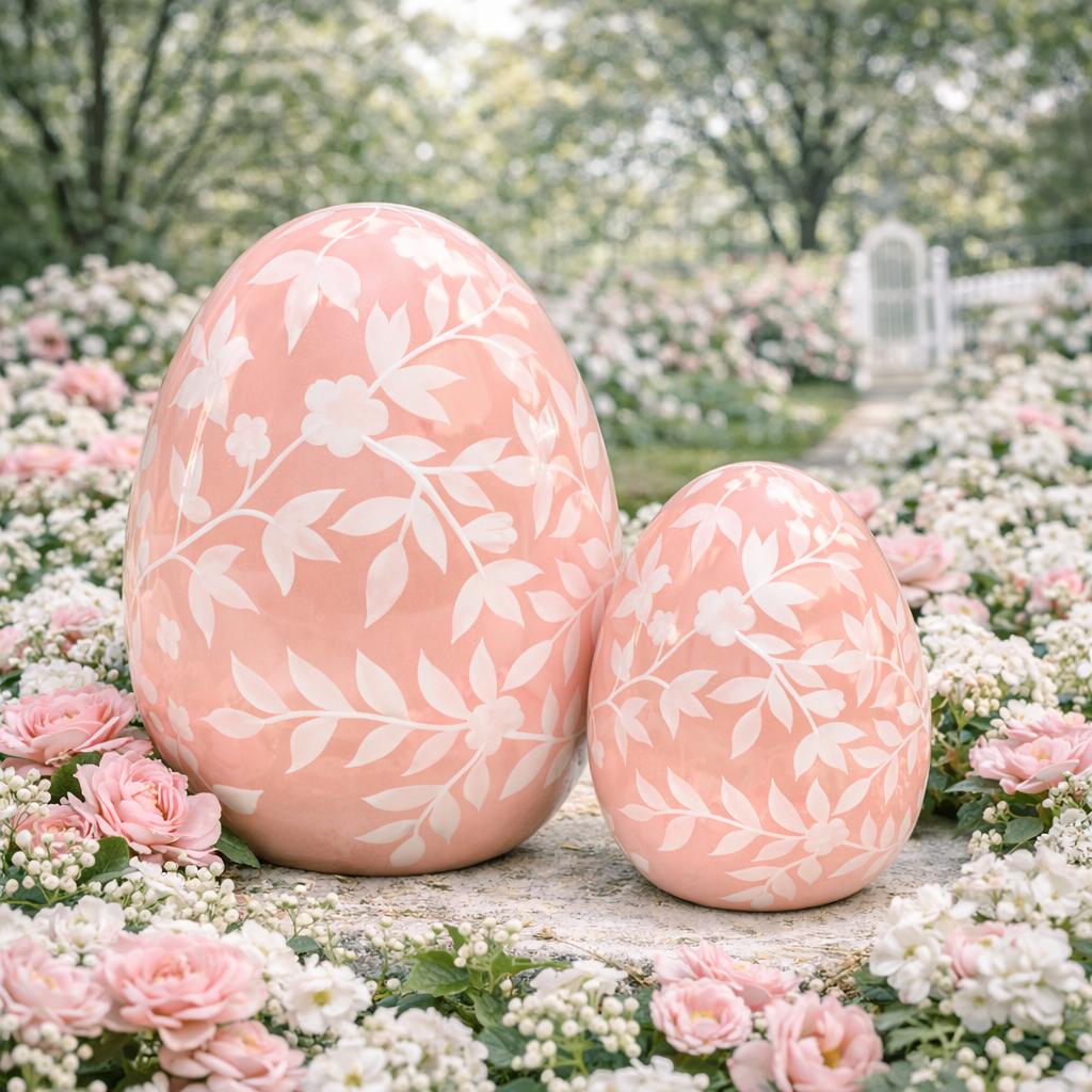 Coral Pink Bird & Vine Egg