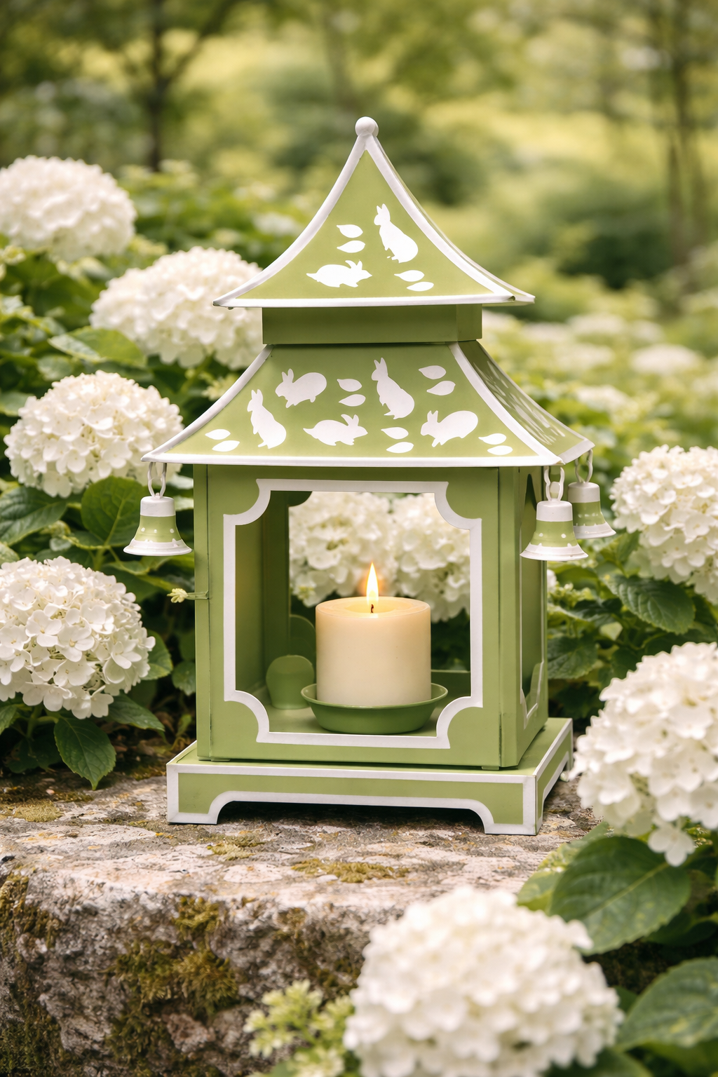 Grass Green & White Bunny Pagoda Lantern