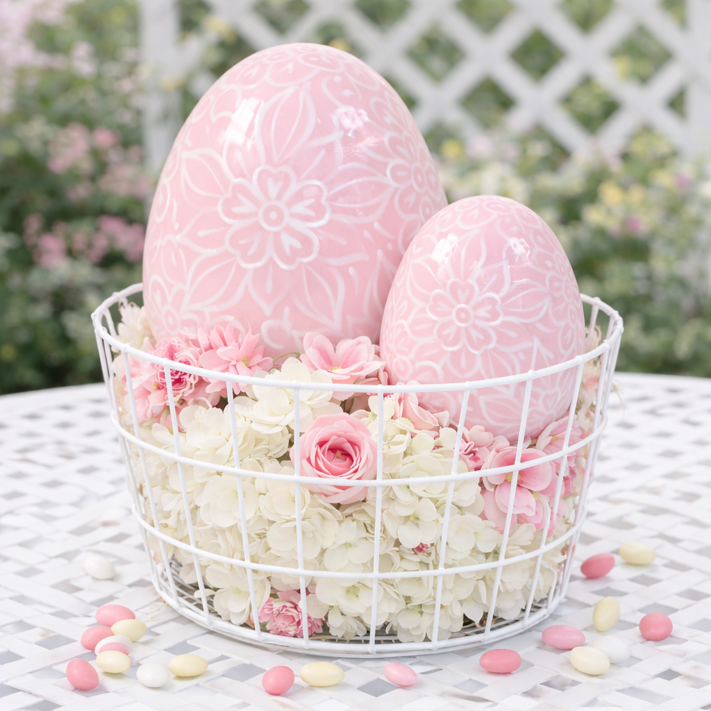 Pink & White Floral Egg