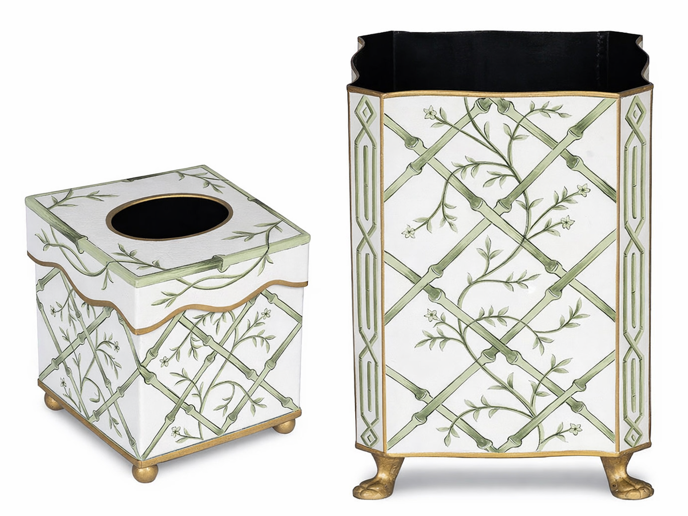 Green Bamboo & Floral Wastepaper Basket & Tissue (3 Options)