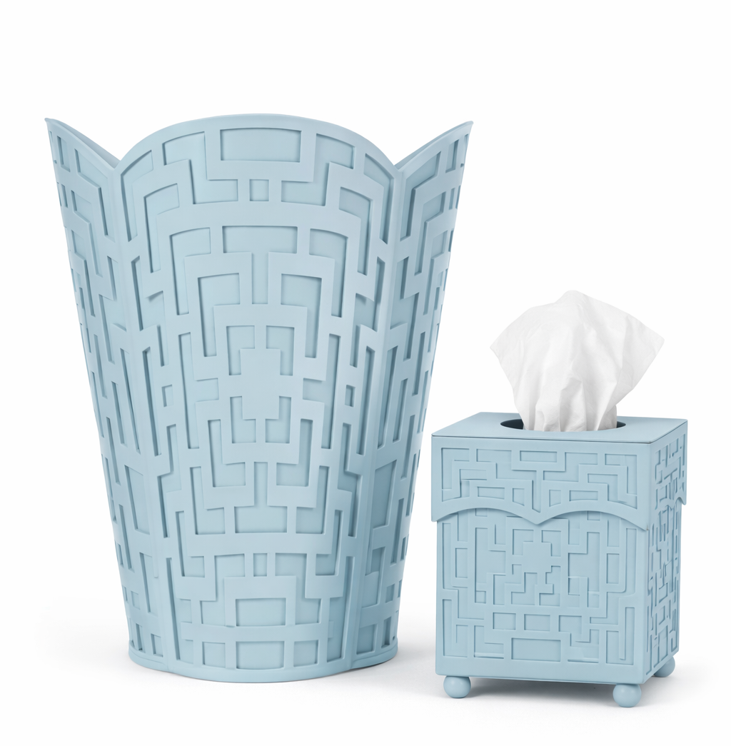 Slate Blue Fretwork Wastepaper Basket & Tissue (3 Options)