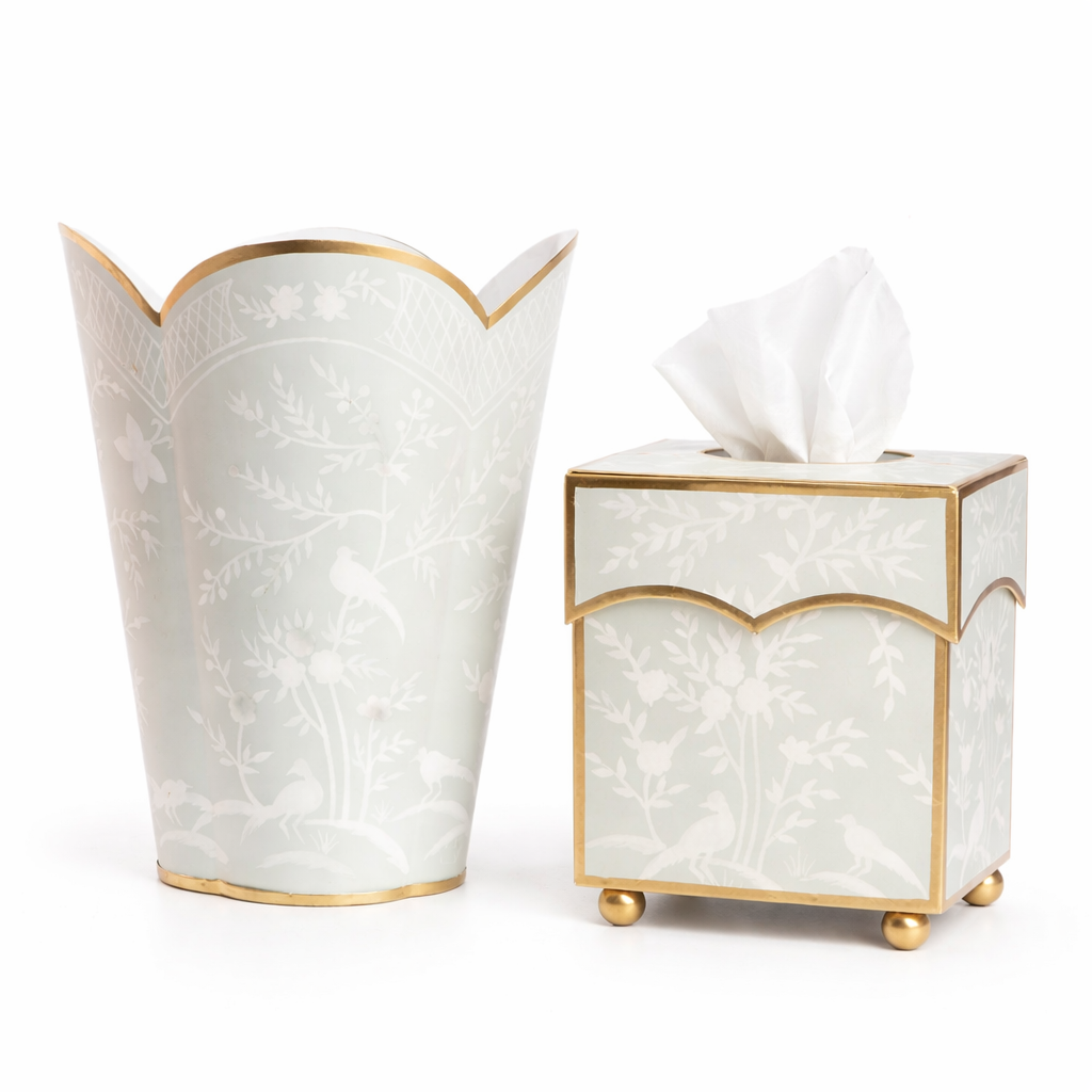 Mint Green & White Chinoiserie Wastepaper Basket & Tissue (3 Options)