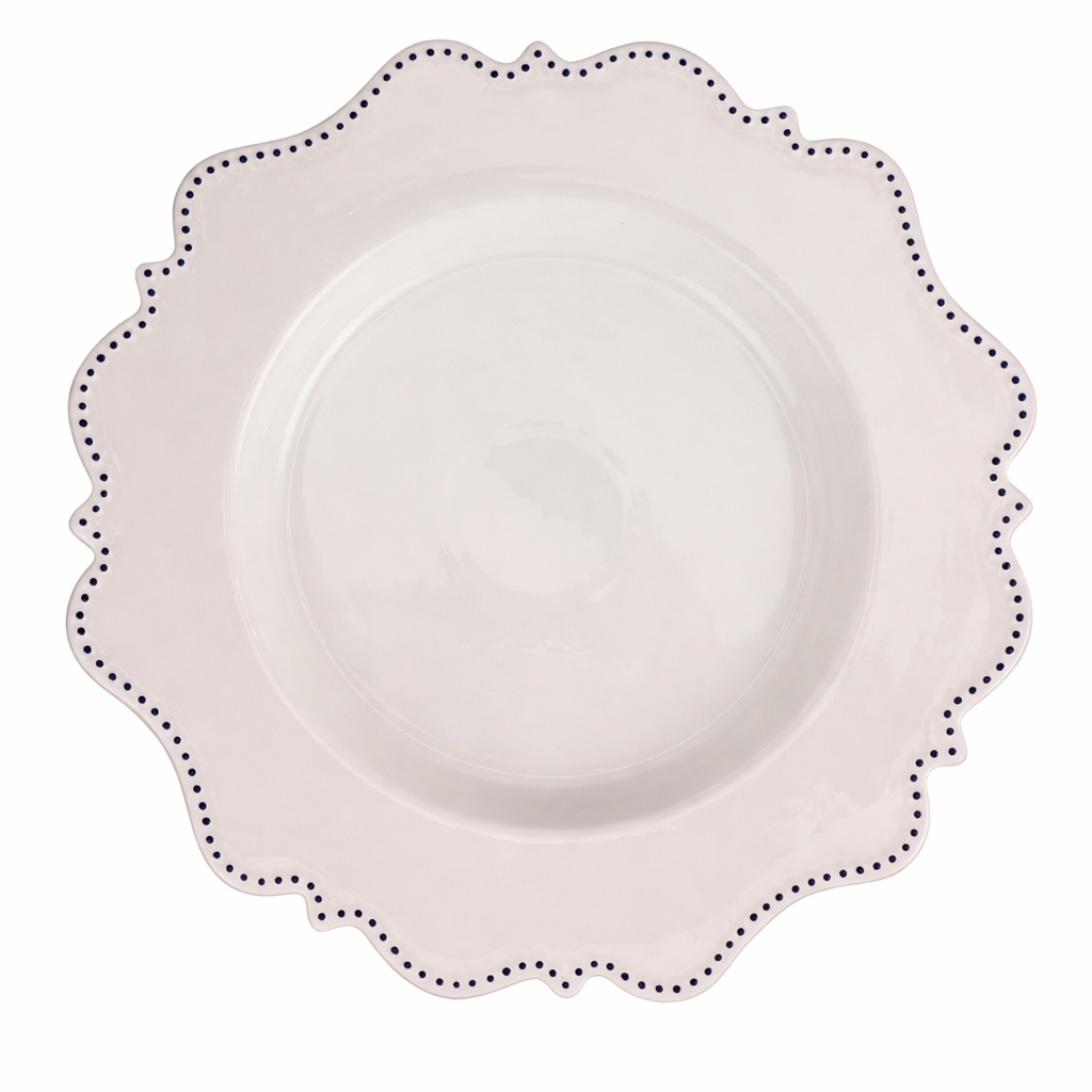 Ivory with Navy Beaded Scalloped Charger