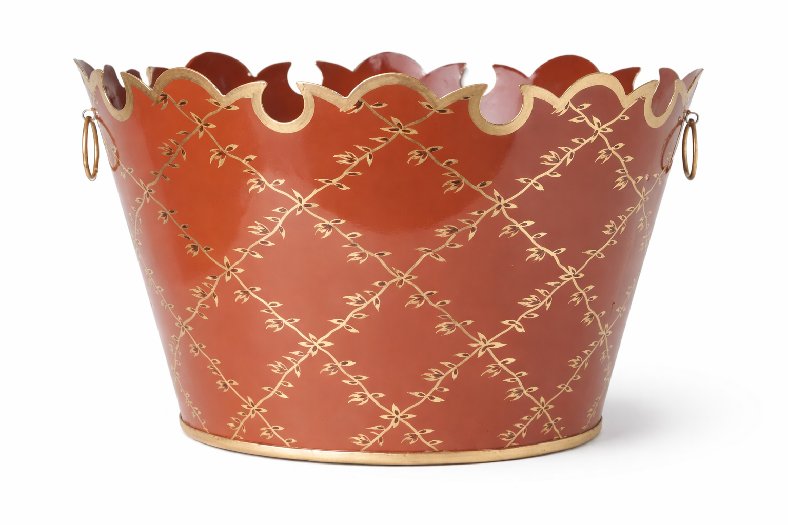 Red Trellis Scalloped Planter