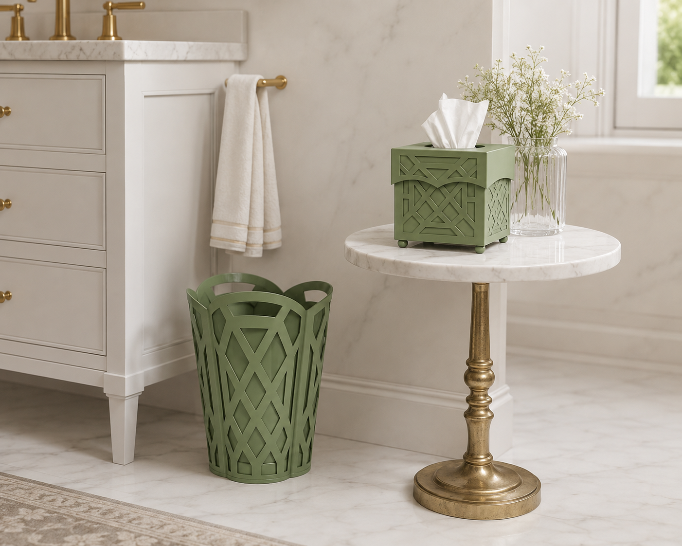 Dark Celadon Chippendale Wastepaper Basket & Tissue (3 Options)