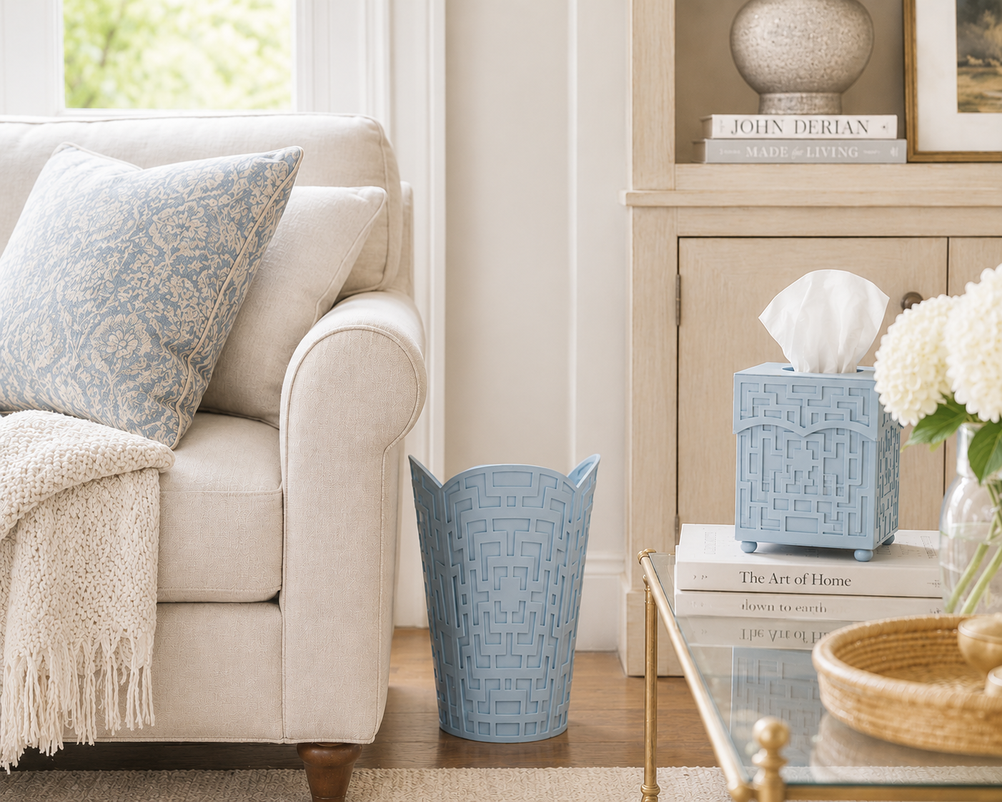 Slate Blue Fretwork Wastepaper Basket & Tissue (3 Options)