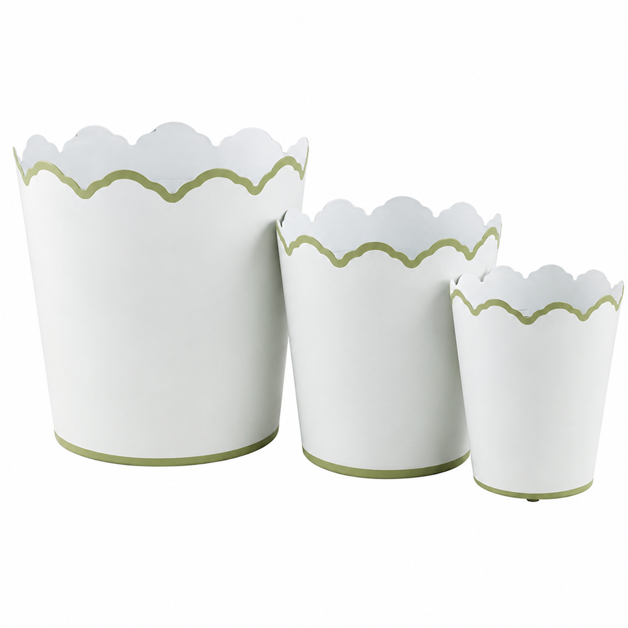 White & Soft Green Scalloped Bucket Wastepaper Basket & Planters (4 Options)
