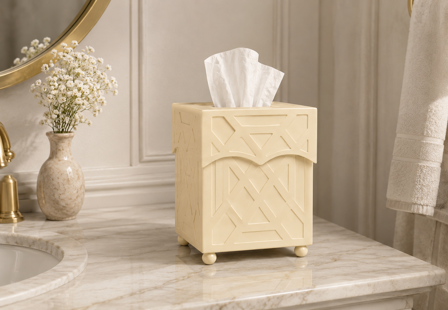 Cream Chippendale Wastepaper Basket & Tissue (3 Options)