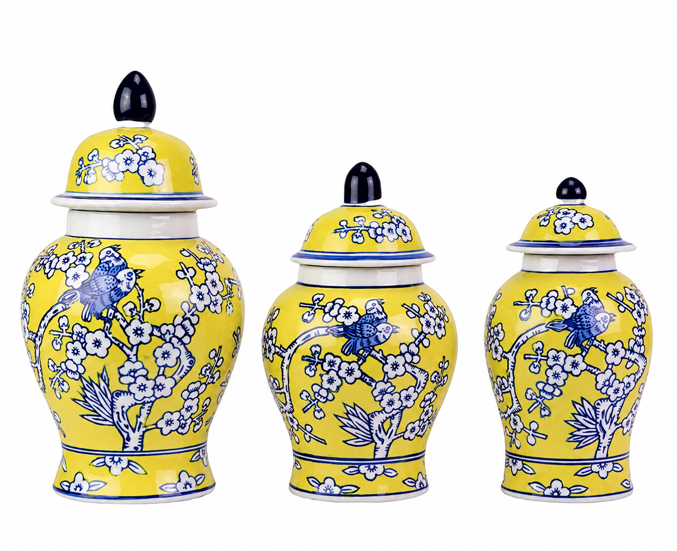 Set of 3 Yellow & Blue Floral Food Safe Jars