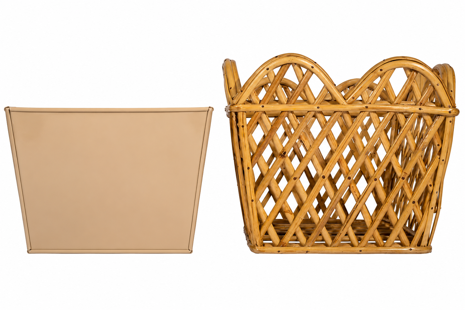 Natural Square Scalloped Lattice Rattan Planter